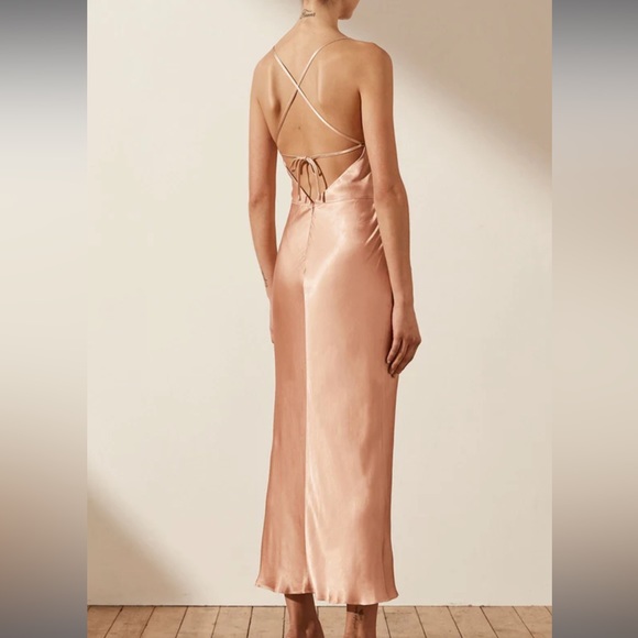 Shona joy LA LUNE ASYMMETRICAL BIAS COWL MIDI DRESS, DESERT ROSE - US size 6 - Picture 2 of 2